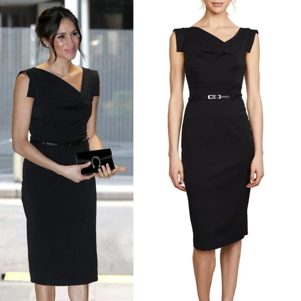 Black Halo Jackie O Sheath Dress Black Draped Classic Timeless Capsule SZ 14